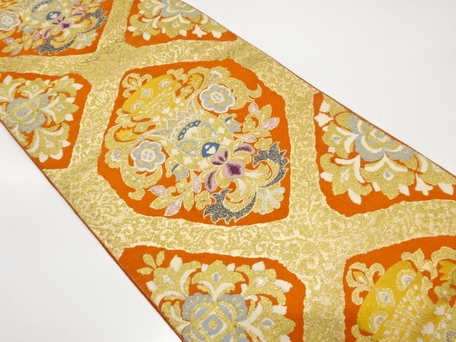 JAPANESE KIMONO / ANTIQUE FUKURO OBI / SILK / WOVEN FLORAL SARASA